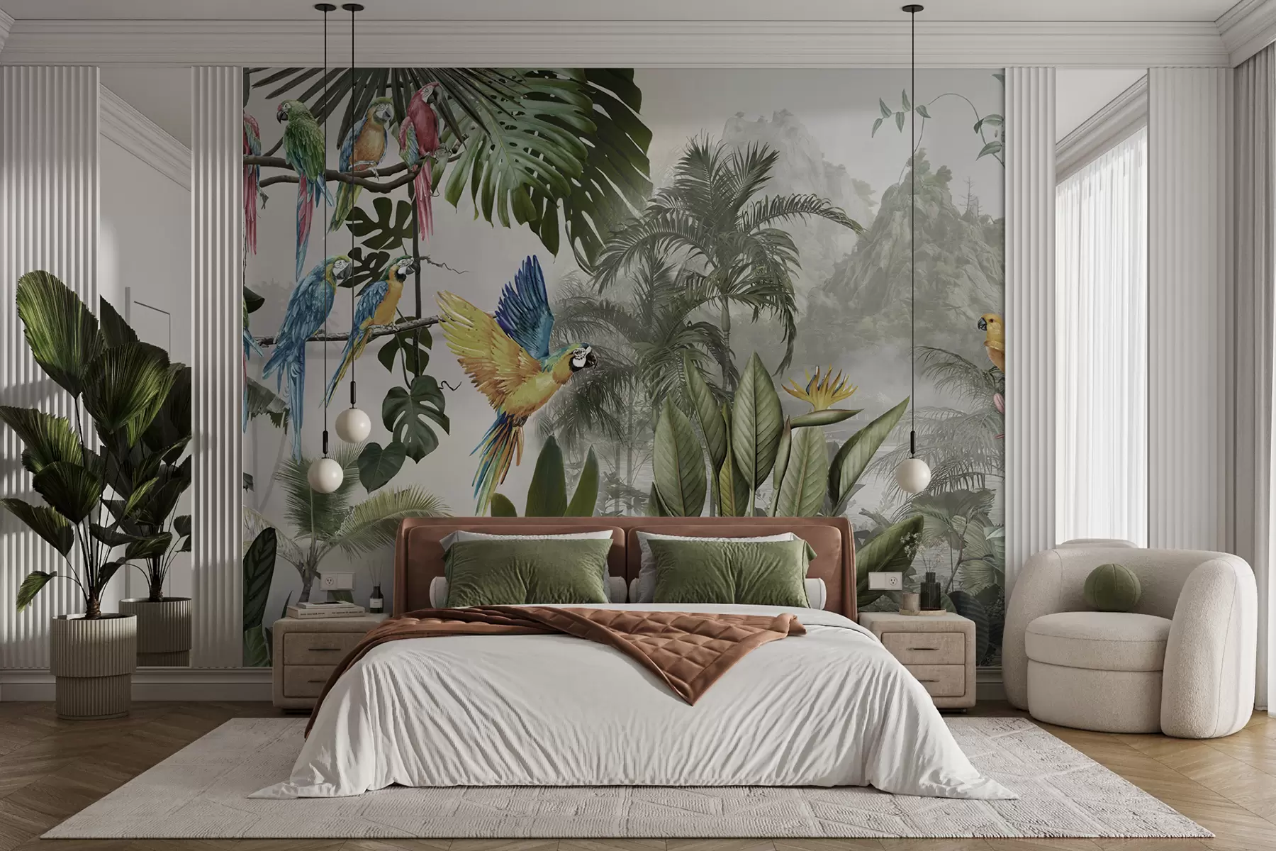 murales de pared Loros en la selva tropical u95693