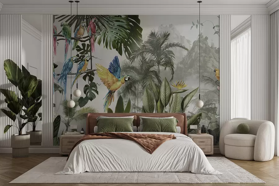 murales de pared Loros en la selva tropical u95693