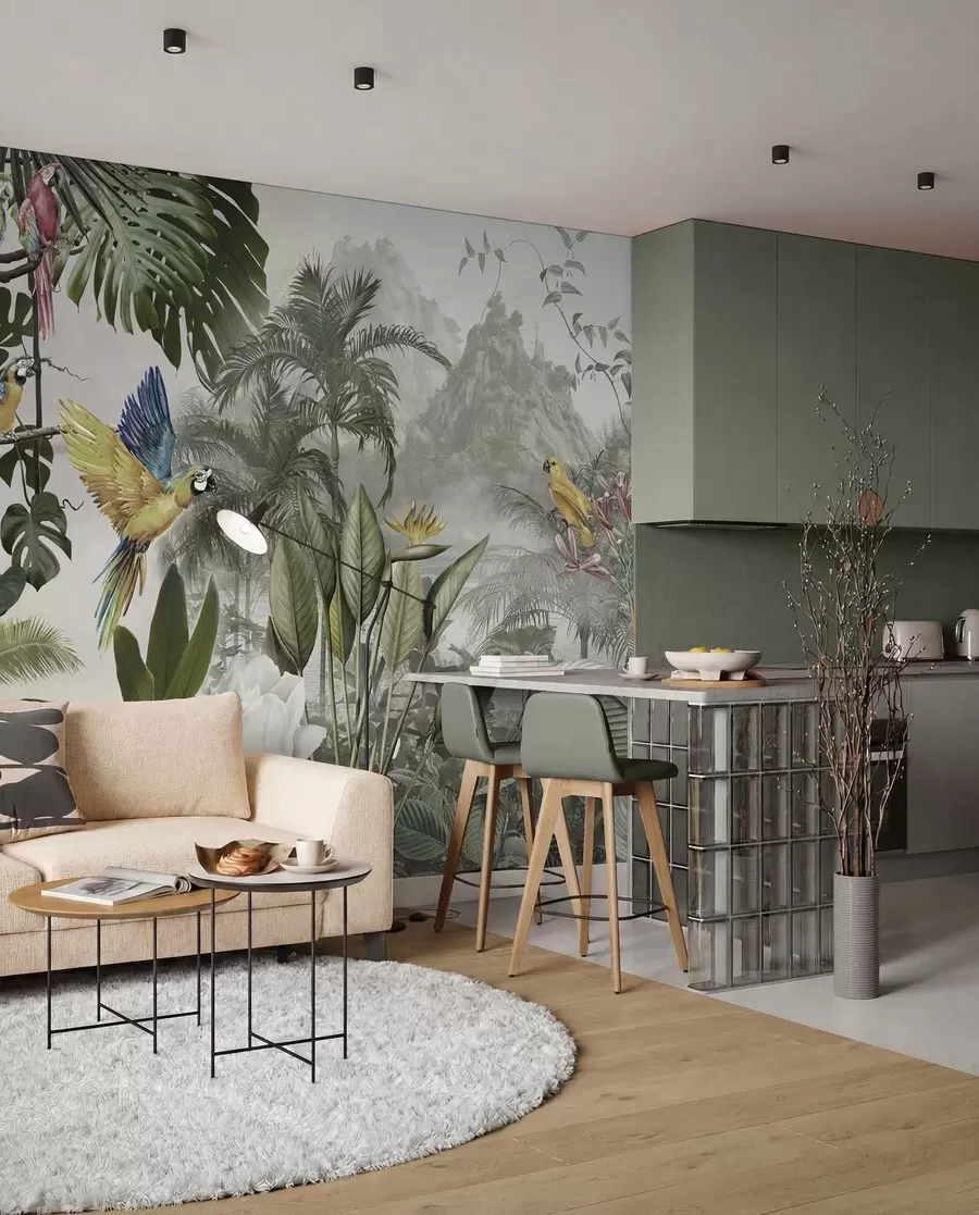 murales de pared Loros en la selva tropical u95693