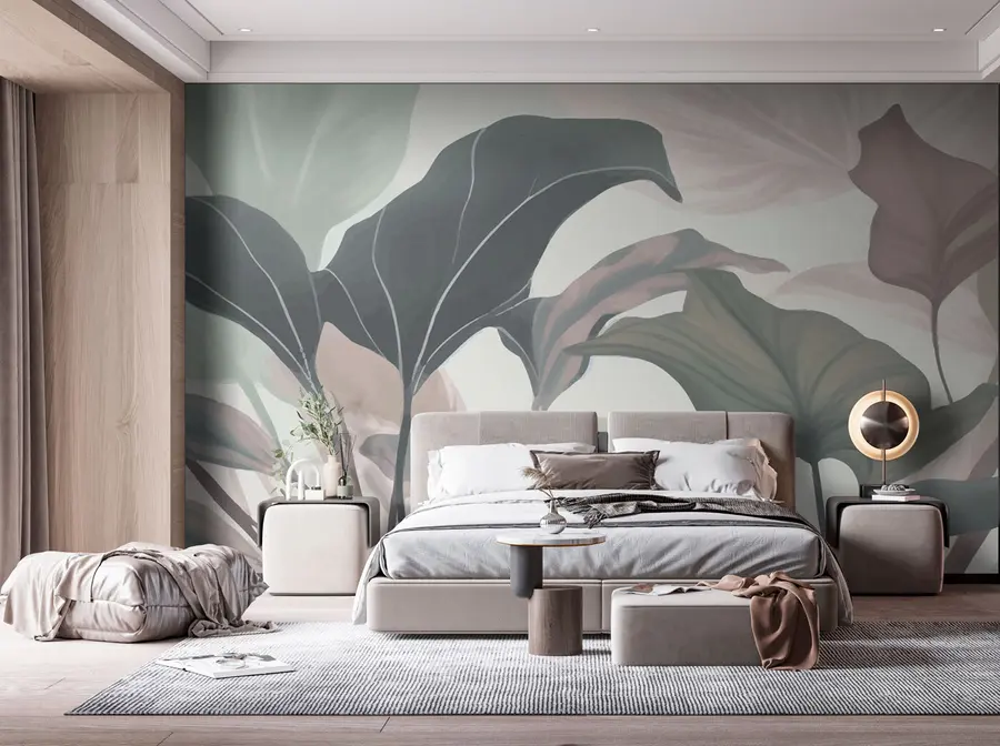 murales de pared Papel pintado moderno hojas tropicales grandes u96732