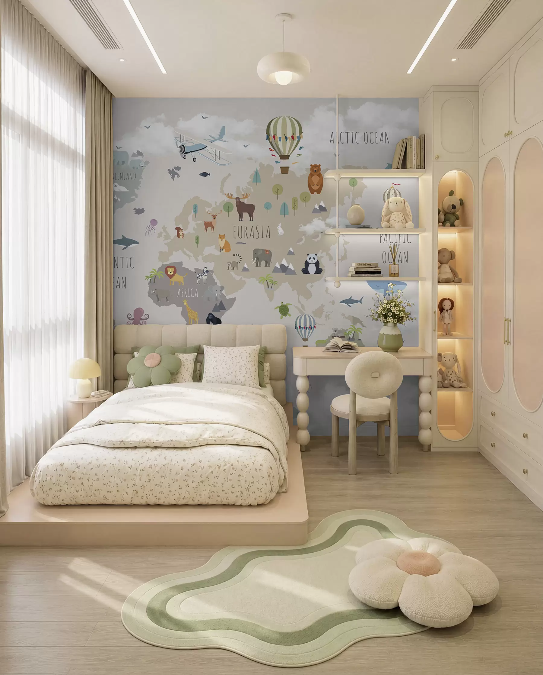murales de pared Mapa mundial con animales y globos u96461