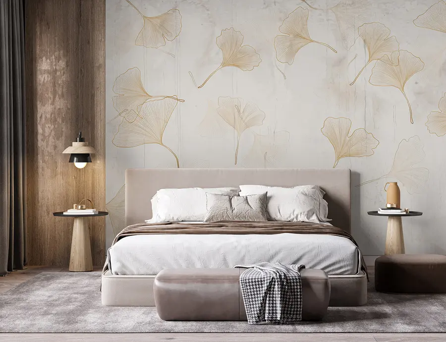 murales de pared Hojas de ginko en tonos beige. u96467