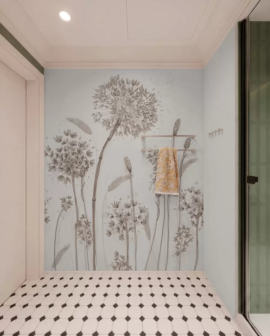 murales de pared Gran prado de flores de diente de león estilo monocromo loft minimalismo u96934