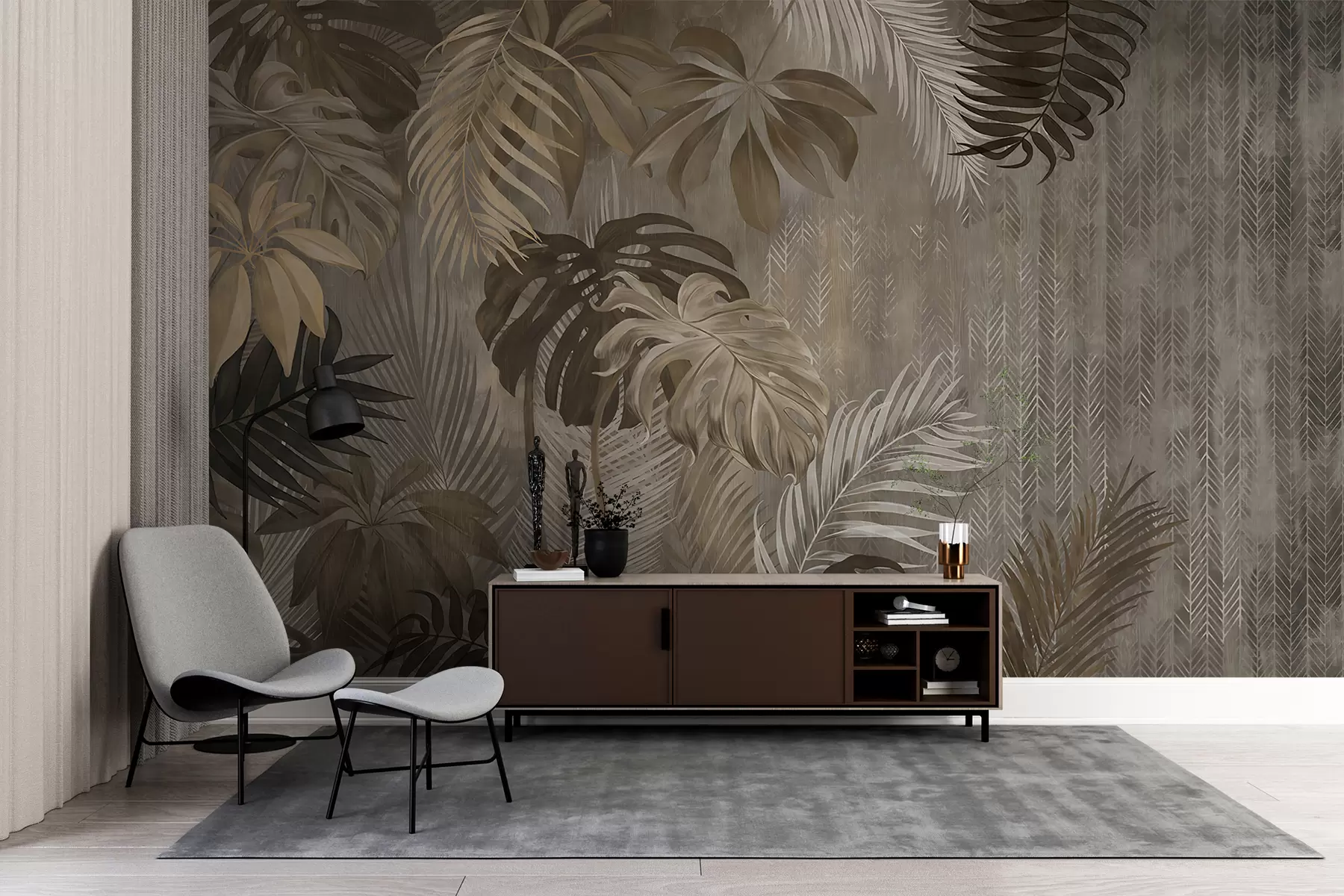 murales de pared Hojas tropicales en estilo grunge u97012