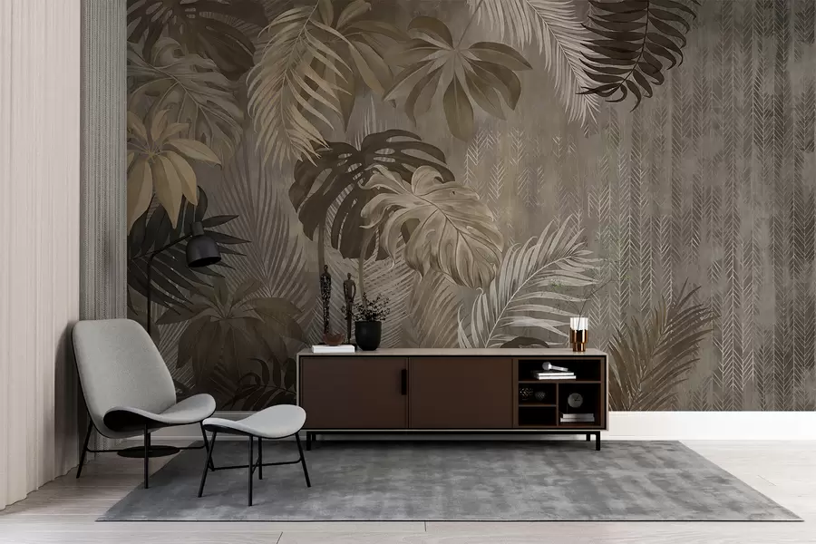 murales de pared Hojas tropicales en estilo grunge u97012