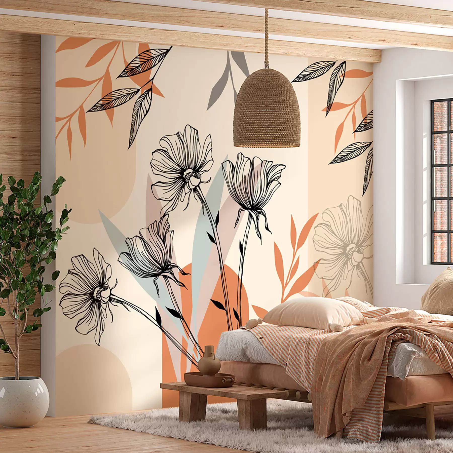 murales de pared Papeles pintados populares en estilo boho con flores u97028