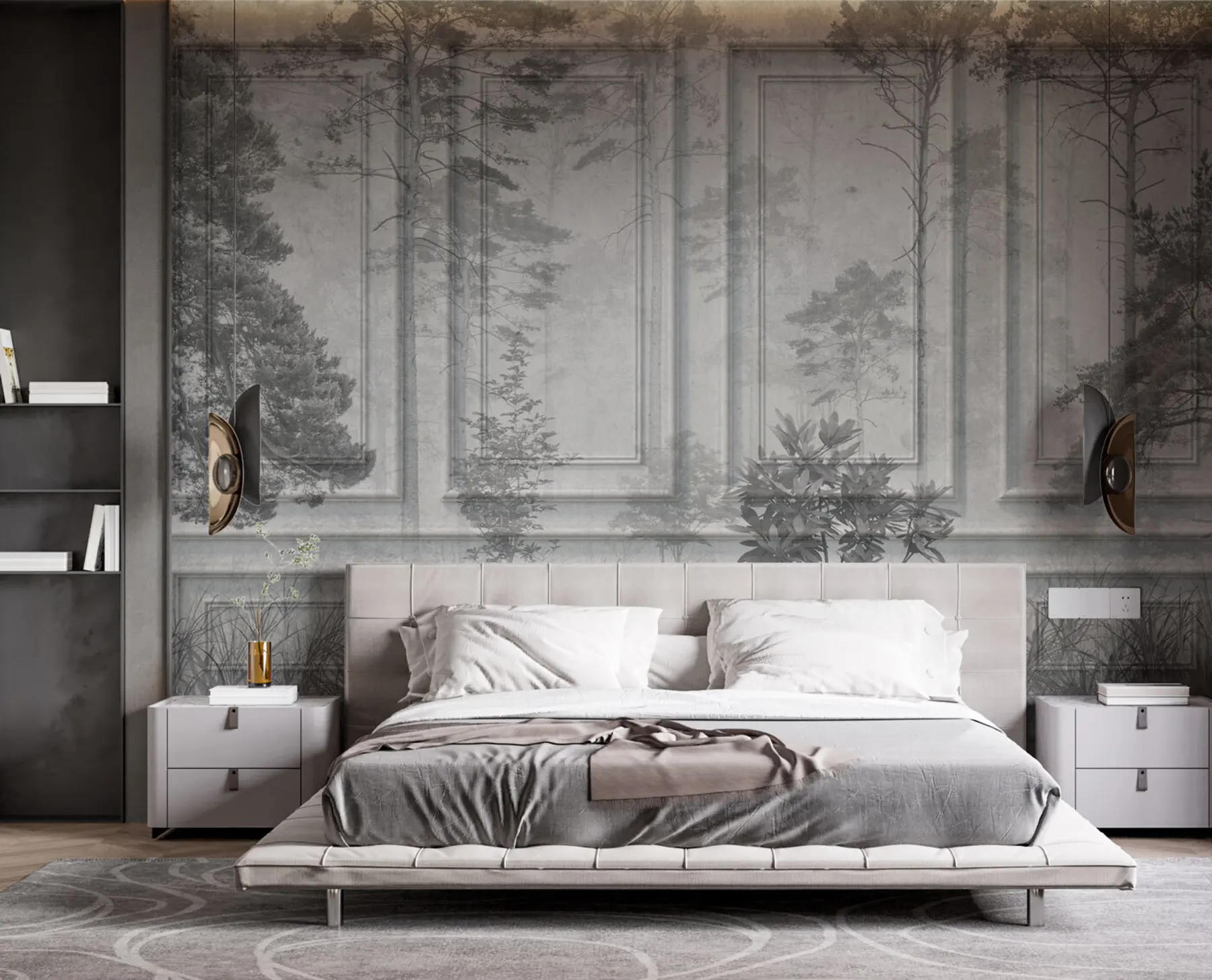 murales de pared Elegantes paneles de boiserie europeos con estampado de bosque u97209