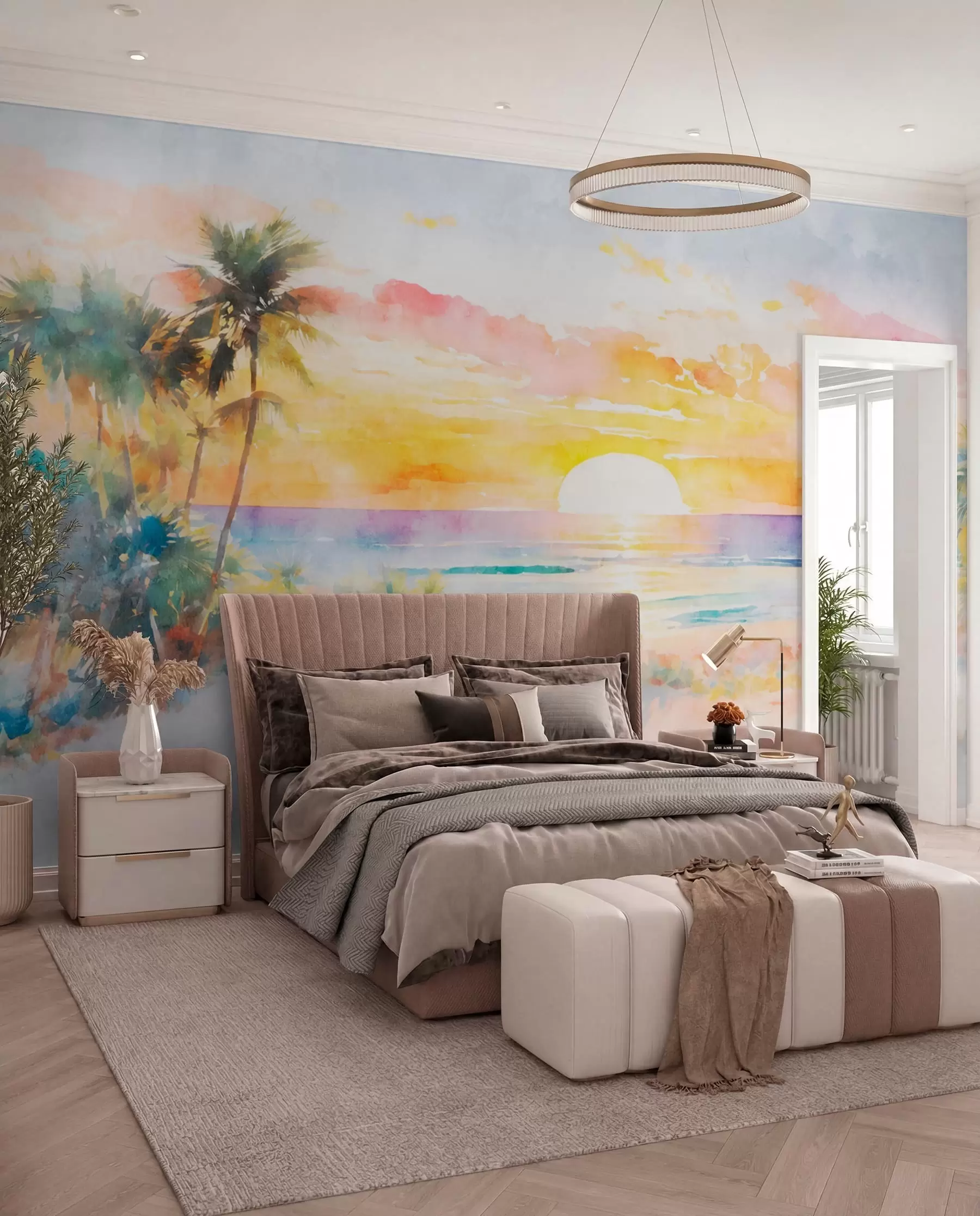 murales de pared Palmeras al ocaso pintado u97312