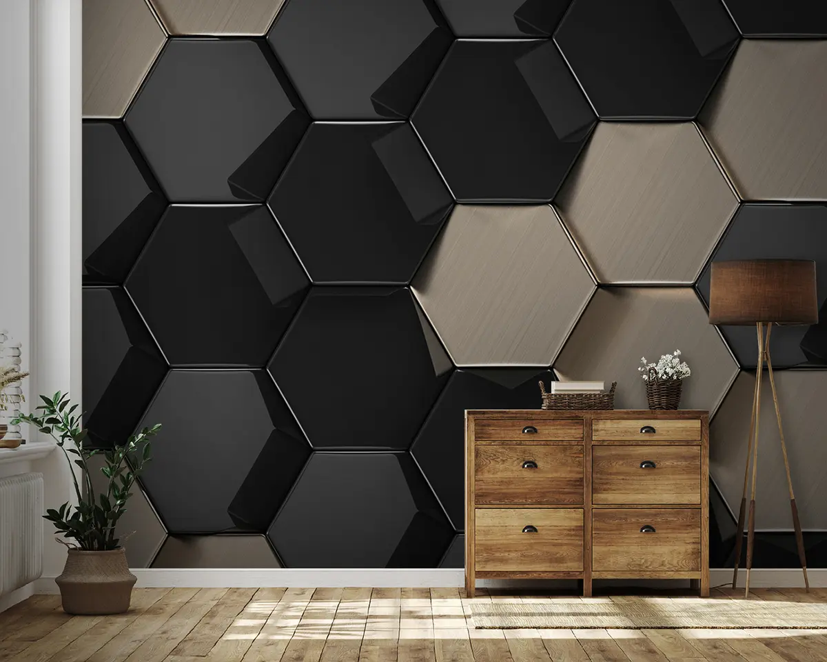 murales de pared Hexágonos negros brillantes u97138