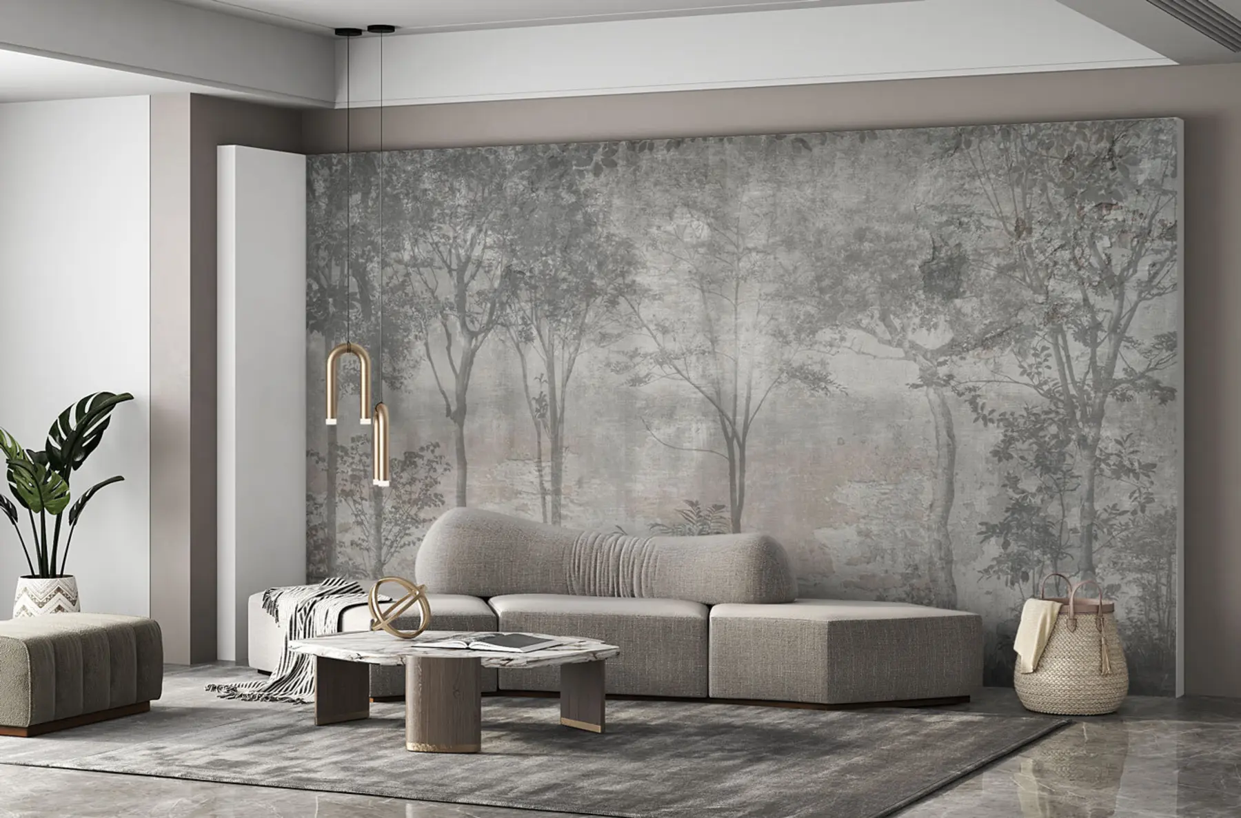 murales de pared Pintura de un bosque en un muro de piedra. u97401