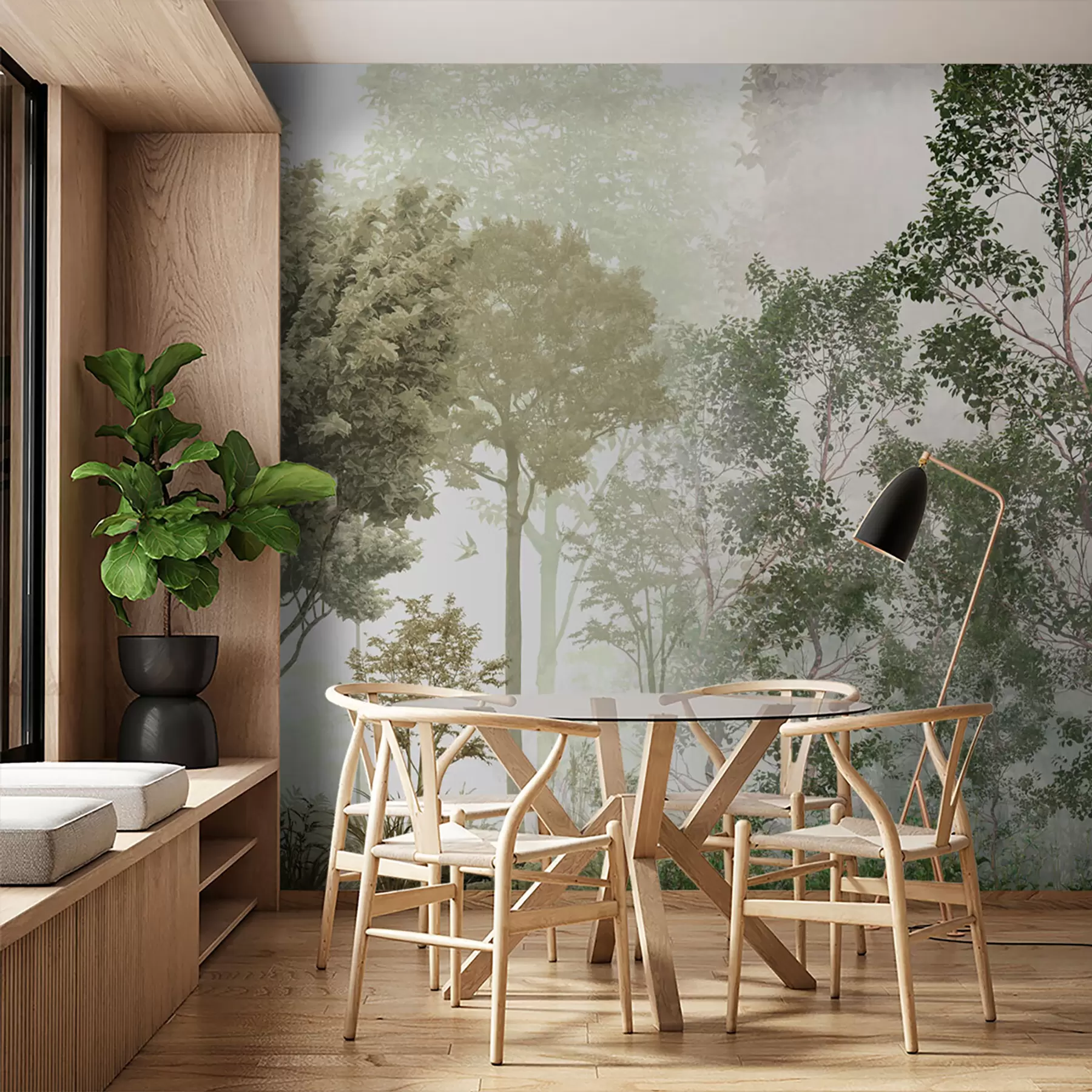 murales de pared Árboles tropicales y hojas en un bosque de niebla u97402