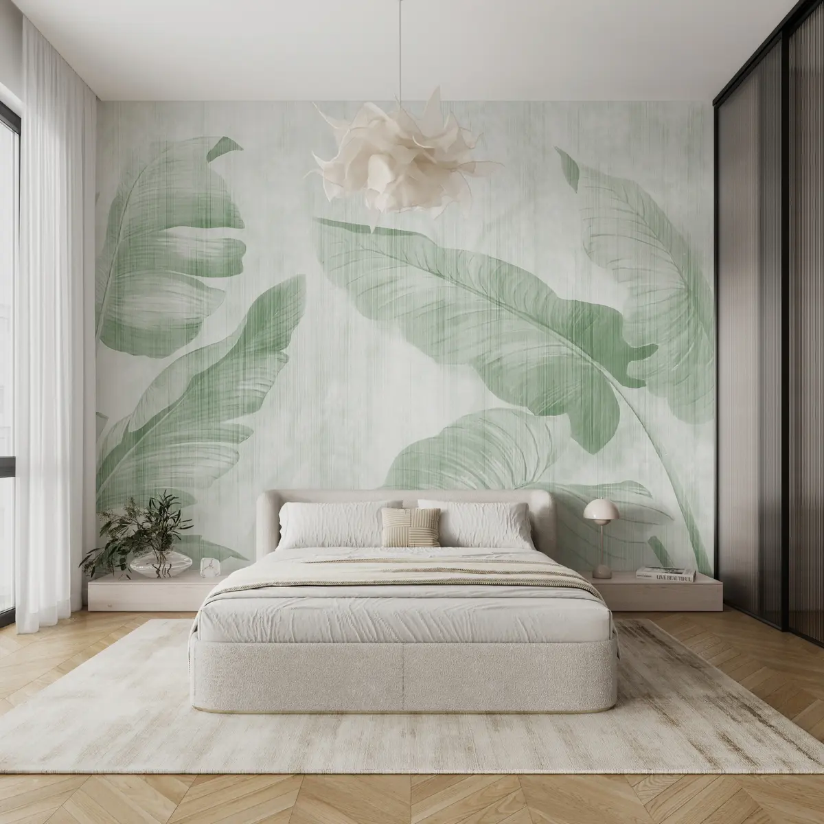 murales de pared Hojas tropicales grunge en verde u00299v4