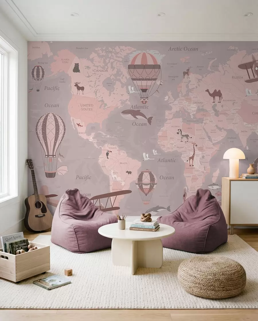 murales de pared Atlas de vuelo rosa en inglés u36066v6