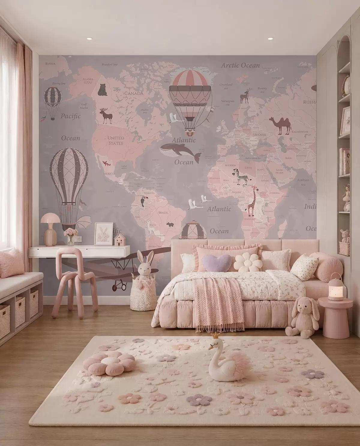 murales de pared Atlas de vuelo rosa en inglés u36066v6