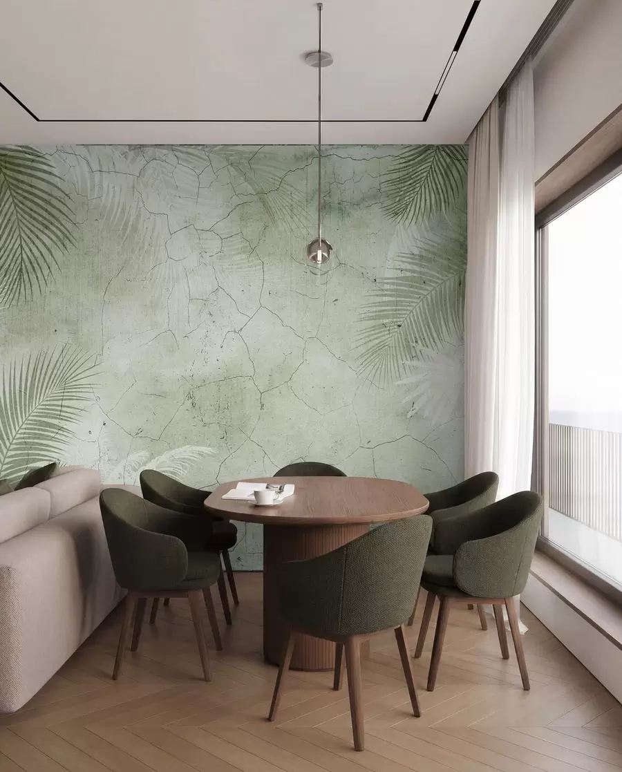murales de pared Hojas verdes 3D en estilo grunge u73583v3