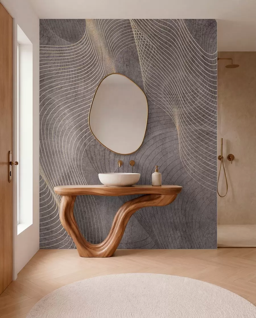 murales de pared Líneas onduladas en colores arena y beige u97469