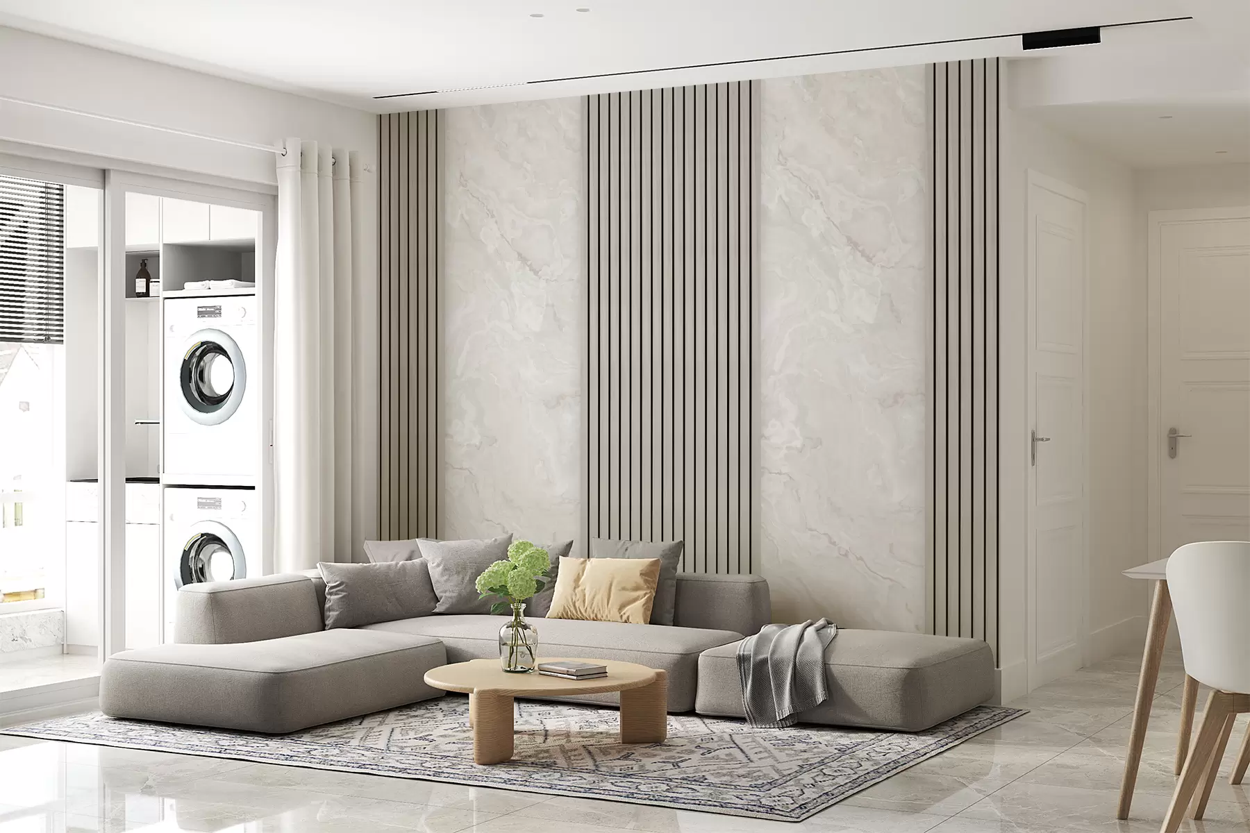 murales de pared Lamas de madera con mármol u97465