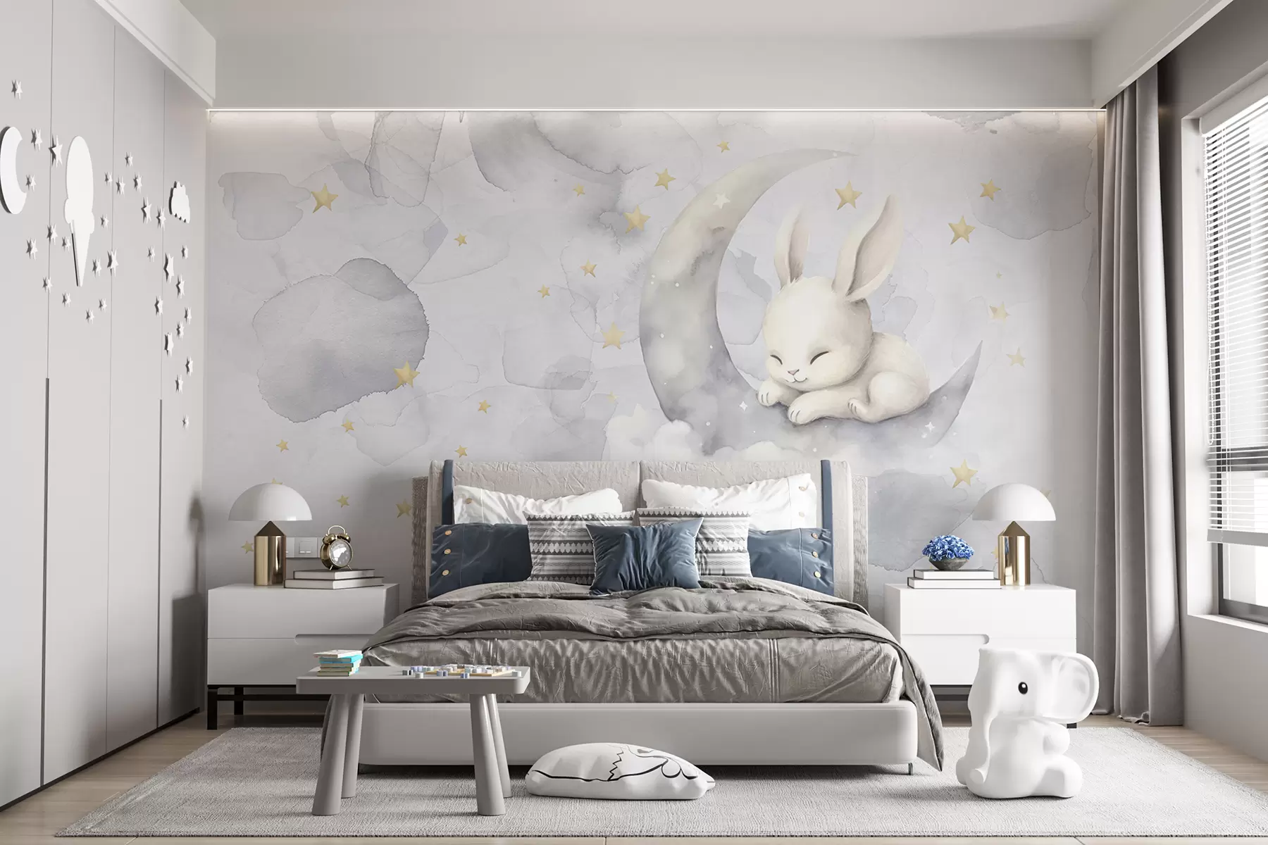 murales de pared Conejito dormido en acuarela u97739