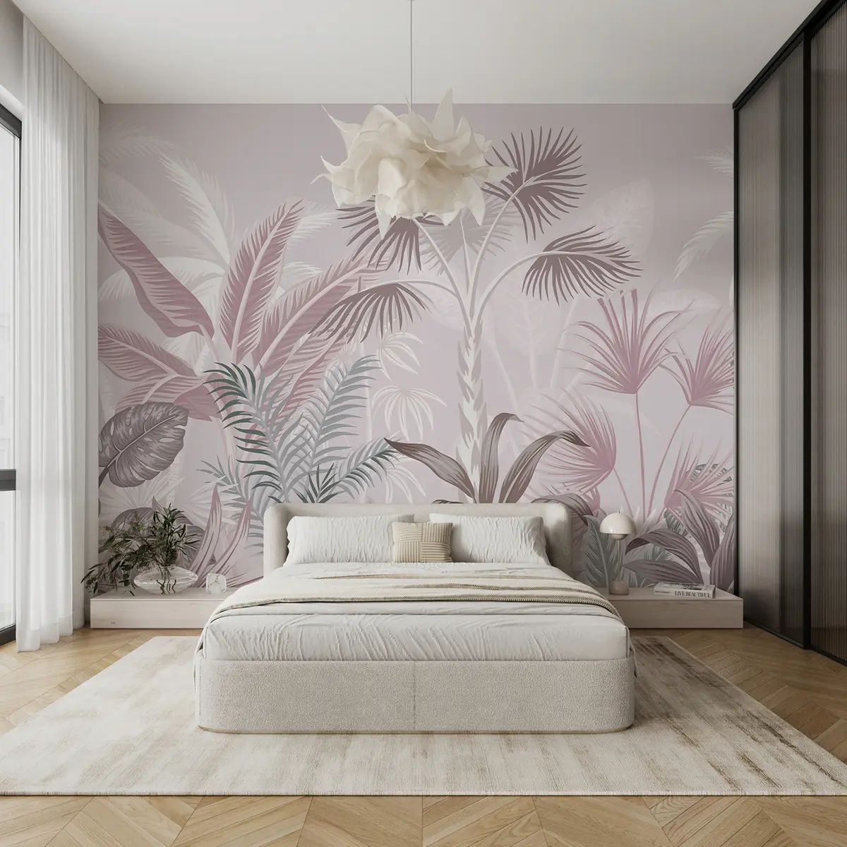 murales de pared Vertebrado, planta y rama en colores rosas u06685v2