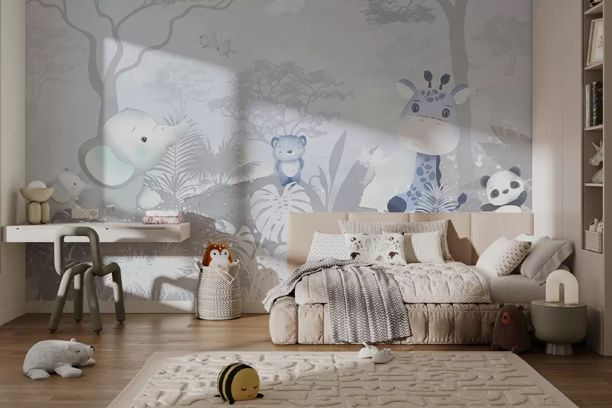 murales de pared Simpáticos animalitos de la sabana en tonos azules u73878v1