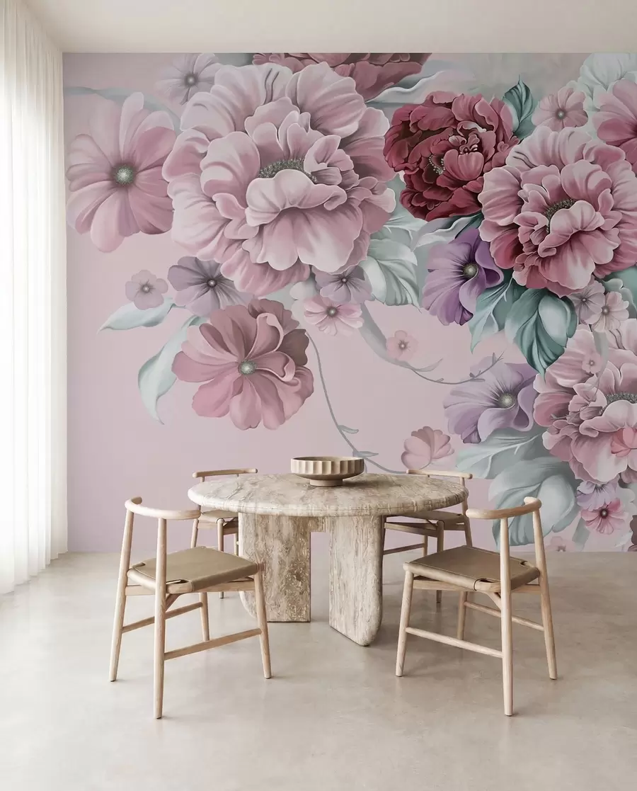 murales de pared Delicadas flores azules en tonos rosados u59900v1