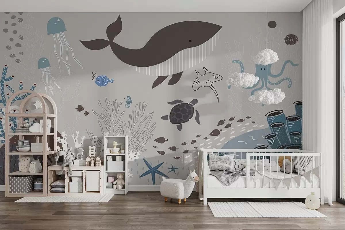 murales de pared Mundo submarino en tonos grises u93763v1