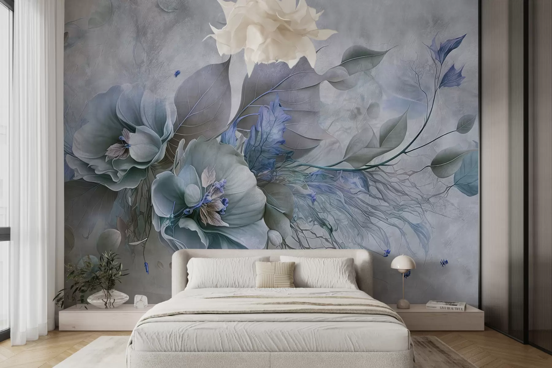 murales de pared Flores quimera en tonos azules u93930v1