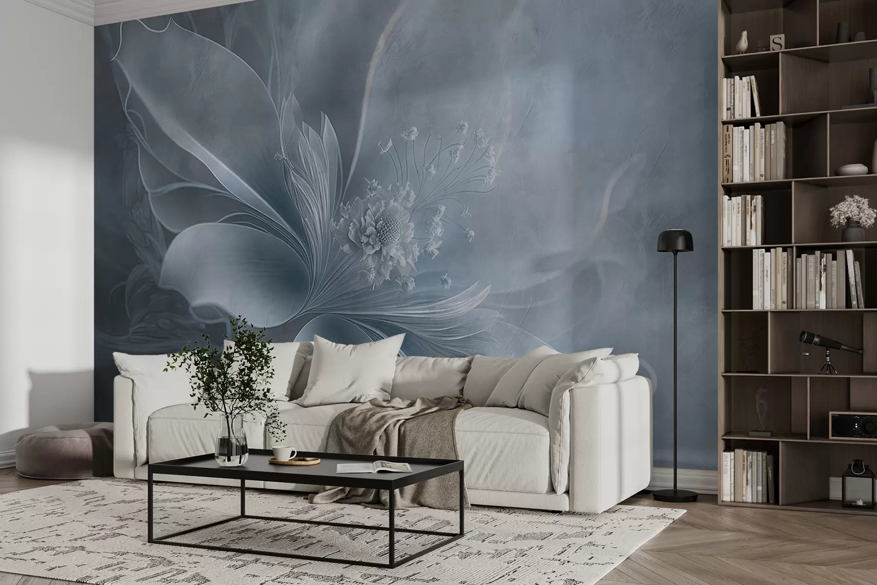 murales de pared Una flor muy delicada en tonos azules u93944v1