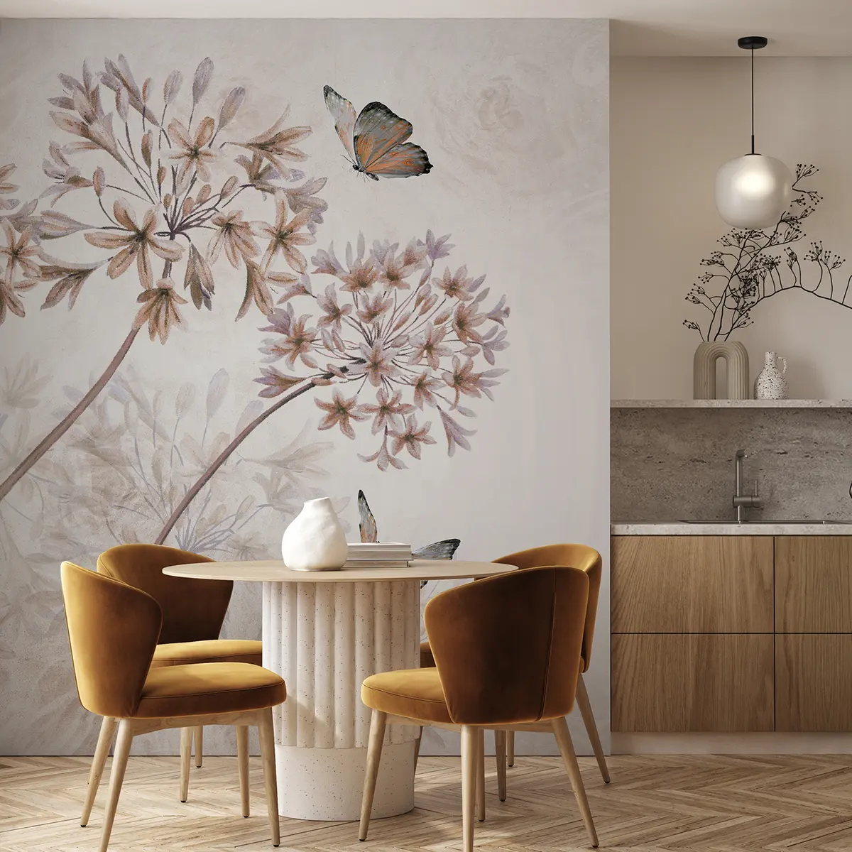 murales de pared Planta, flor y azul en colores marrones u35495v1