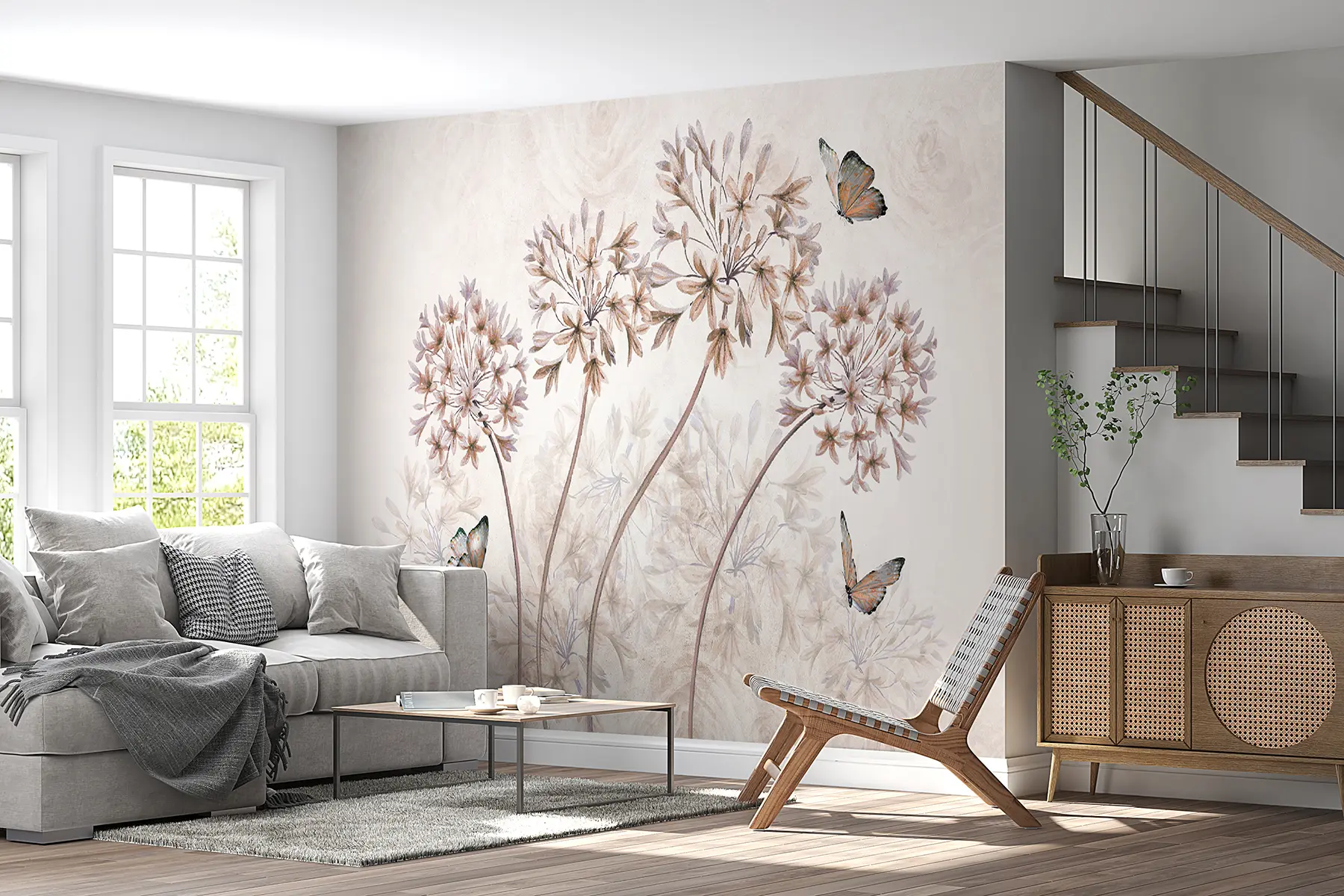 murales de pared Planta, flor y azul en colores marrones u35495v1