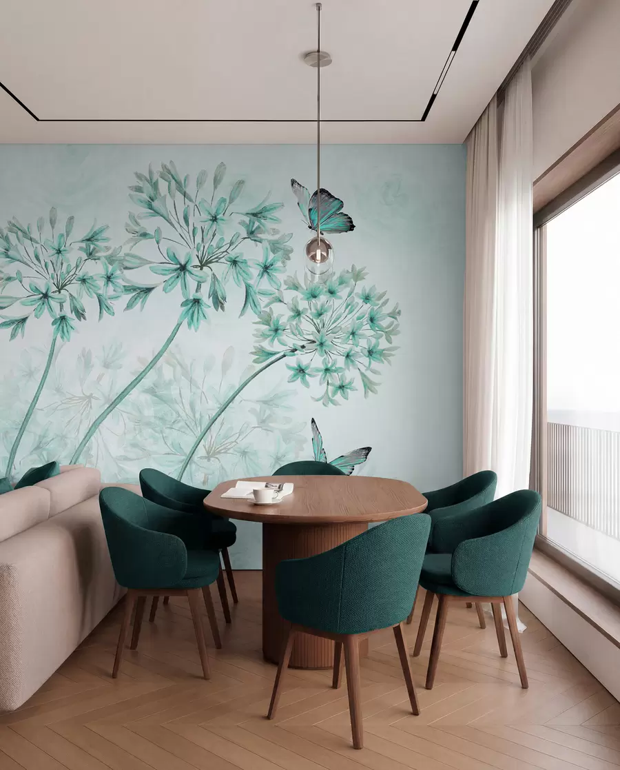 murales de pared Planta, flor y azul en colores azules u35495v2