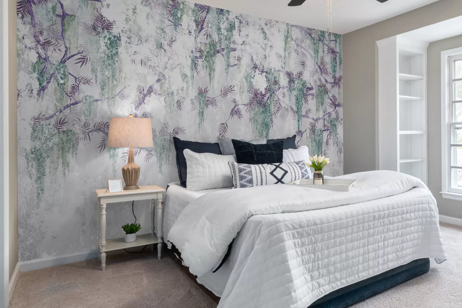 murales de pared Colgante de moda grunge ramas con flores de color púrpura en colores azules u73816v1