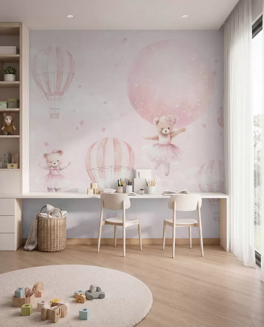 murales de pared Ositos y globos rosas u97954