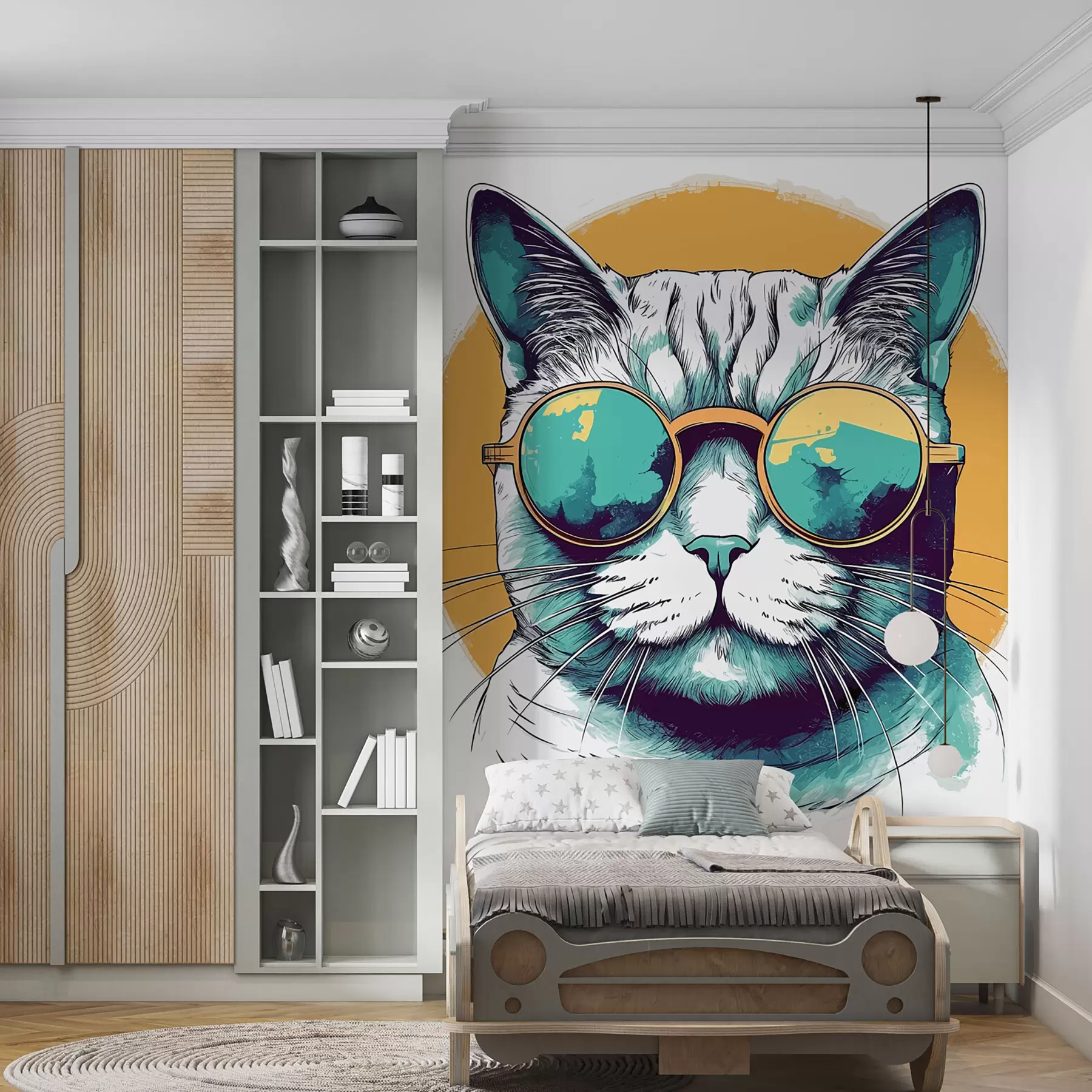 murales de pared Ilustración de un perro sonriente y feliz con gafas u98179