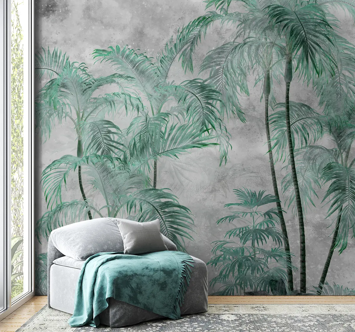 murales de pared Palmeras tropicales sobre un muro de hormigón u98586v1