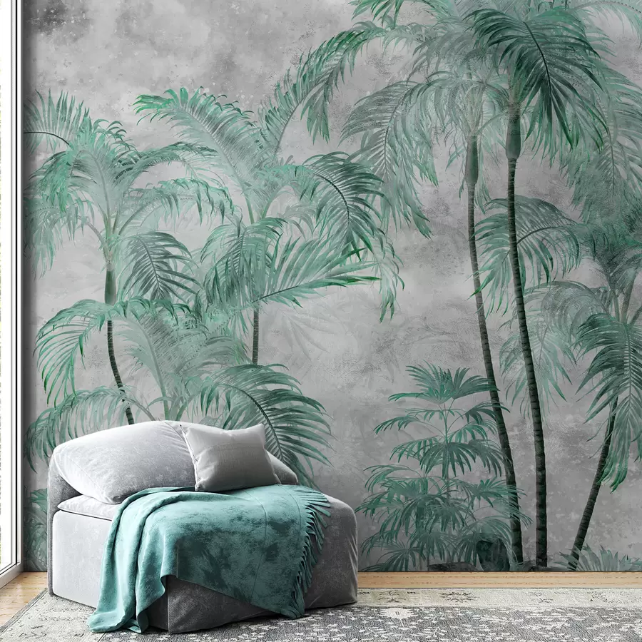 murales de pared Palmeras tropicales sobre un muro de hormigón u98586v1
