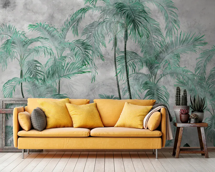 murales de pared Palmeras tropicales sobre un muro de hormigón u98586v1