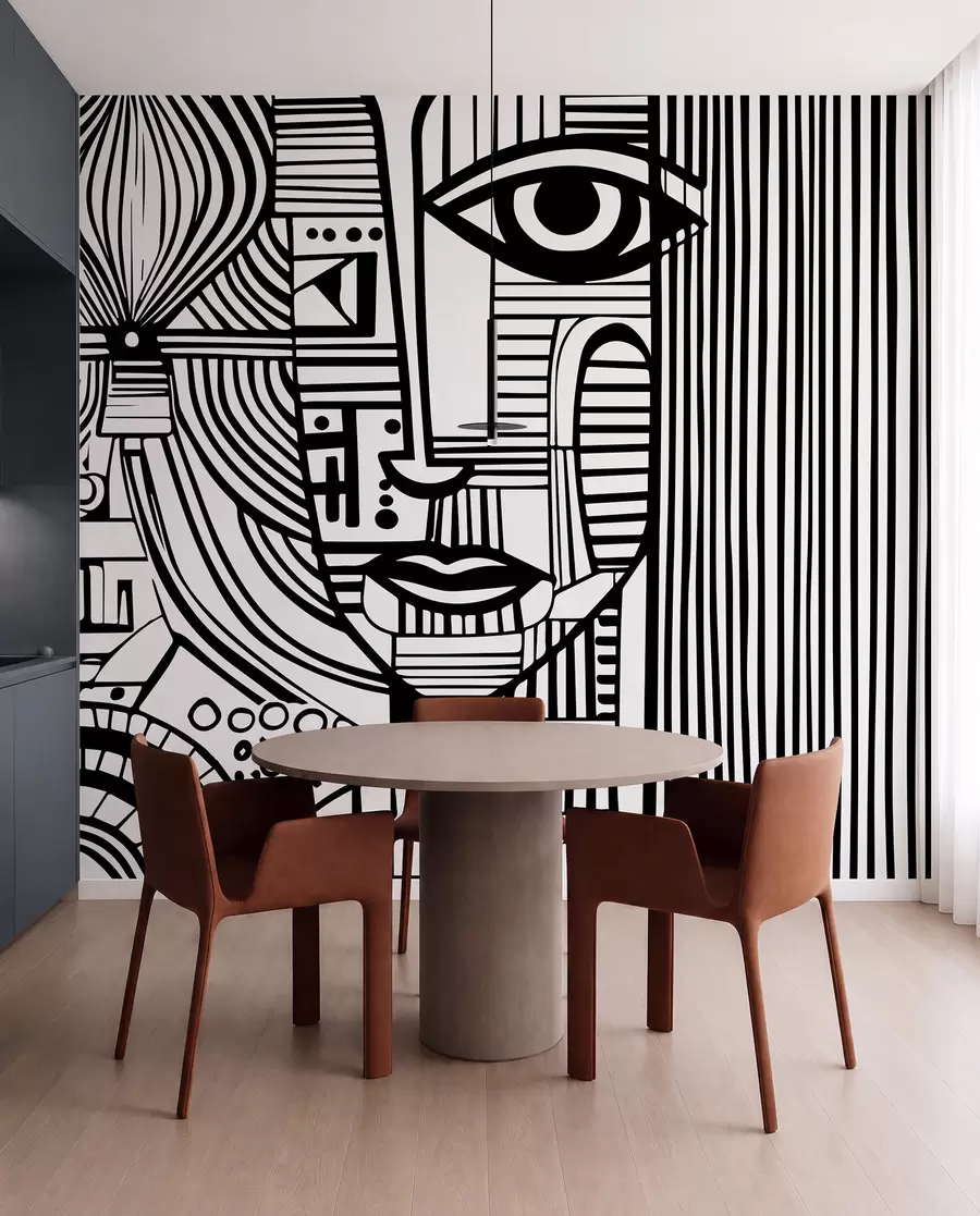 murales de pared Rostro abstracto en blanco y negro u98714