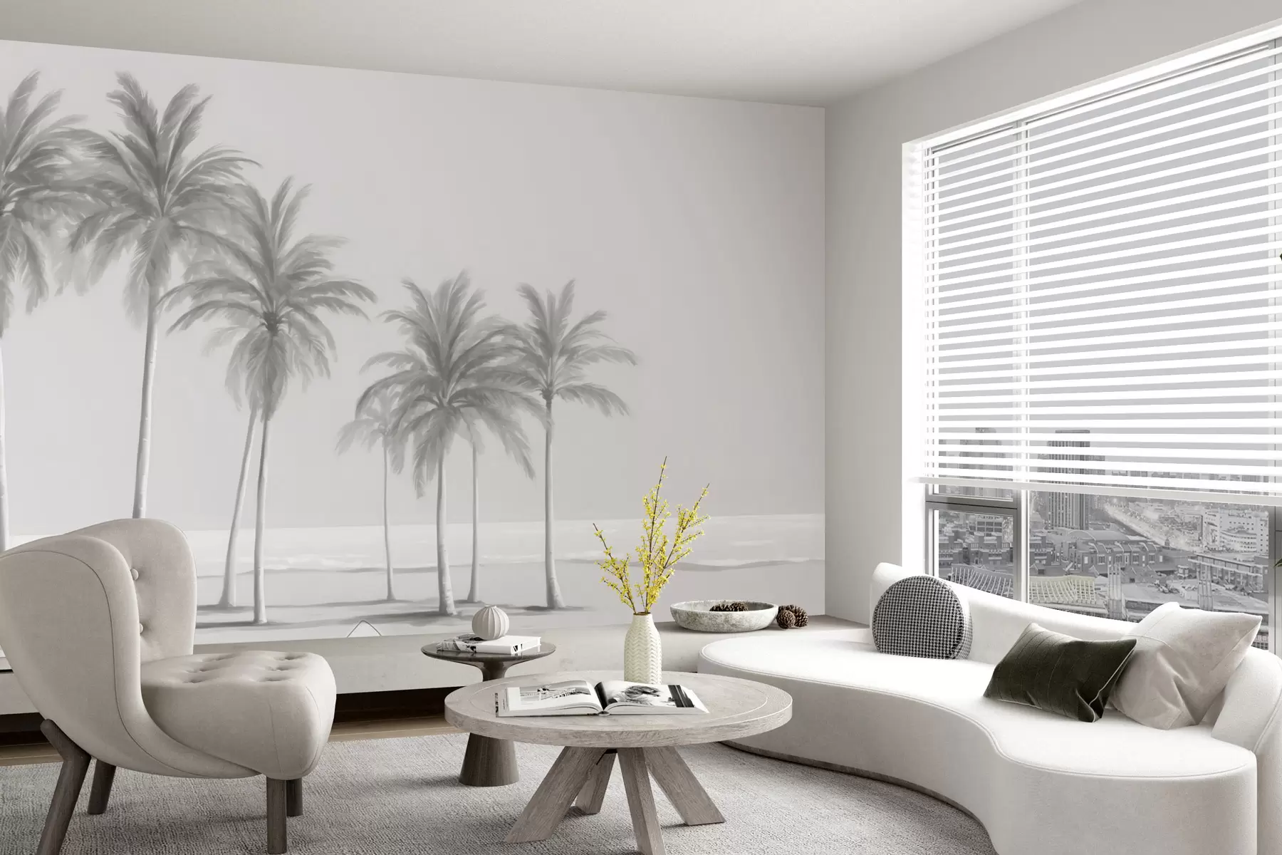 murales de pared Palmeras blancas y negras junto al mar u98763