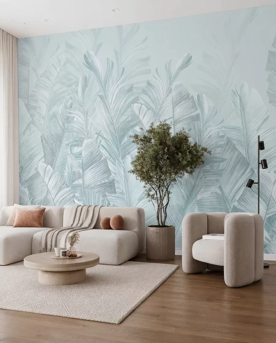 murales de pared Hojas turquesas tropicales de moda u98951v3