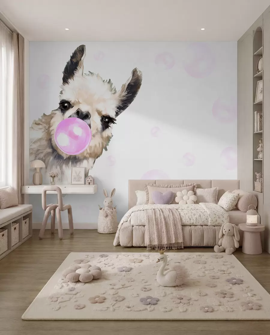 murales de pared Divertida llama y burbujas rosas u98952