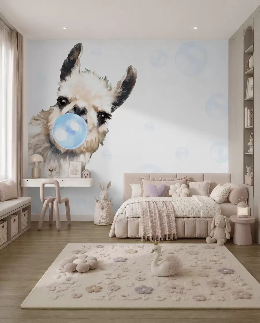 murales de pared Alegre llama y burbujas azules u98952v1