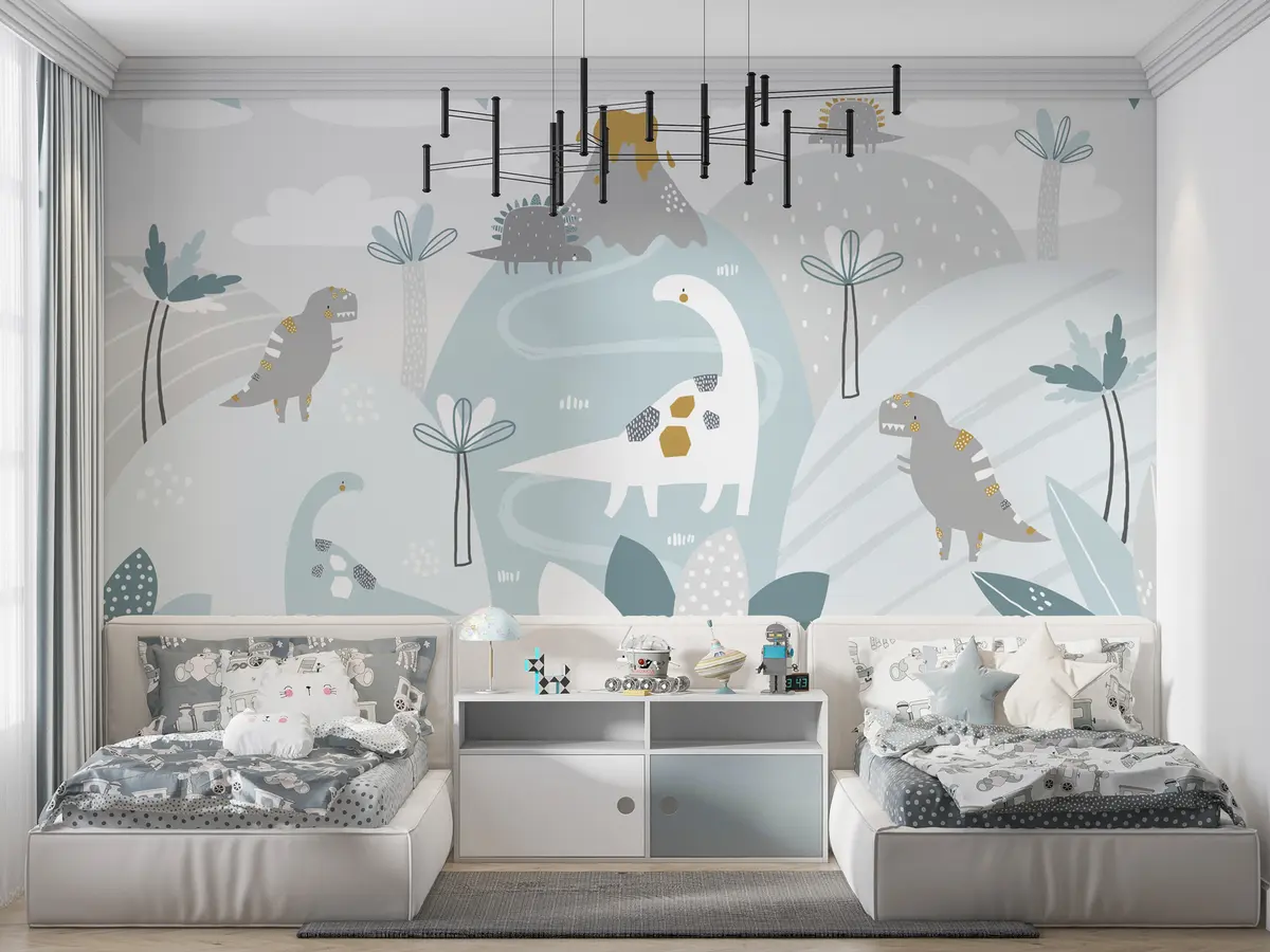 murales de pared Montañas y dinosaurios al estilo escandinavo u98918
