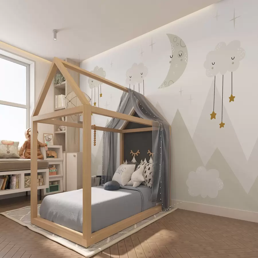 murales de pared Montañas, nubes y luna en estilo escandinavo u98920