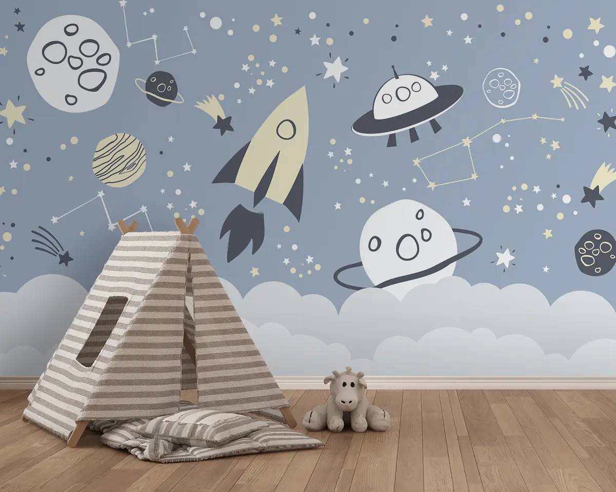 murales de pared Planetas y cohetes en las nubes u98814