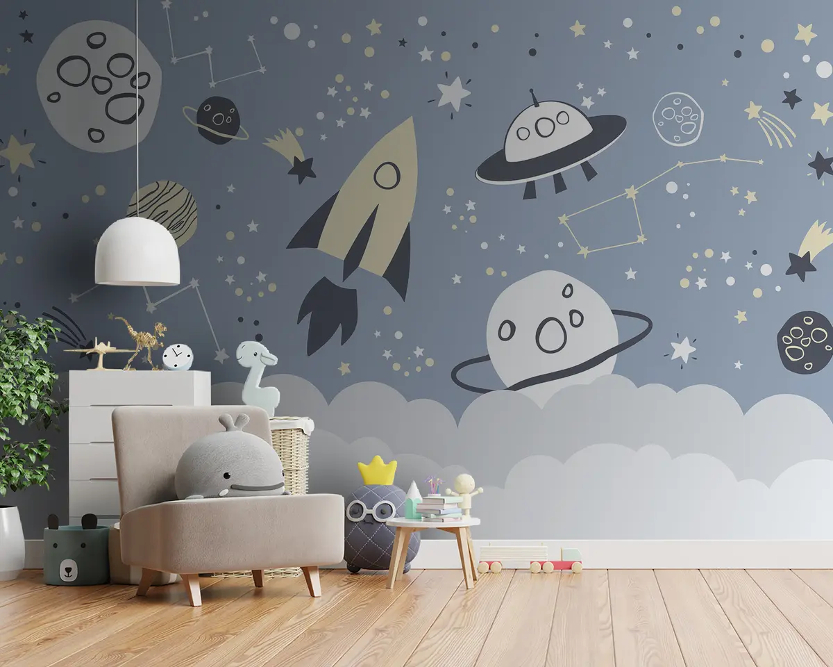 murales de pared Planetas y cohetes en las nubes u98814