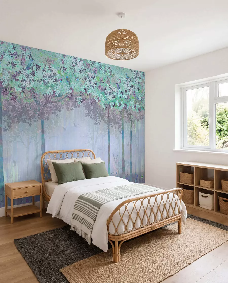 murales de pared Ciervo en un bosque azul u62100v1