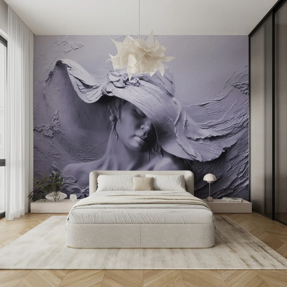 murales de pared Mujer con sombrero 3D u62592v3