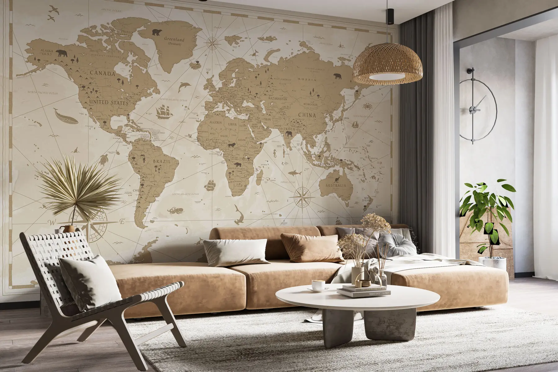 murales de pared Mapamundi vintage u99074
