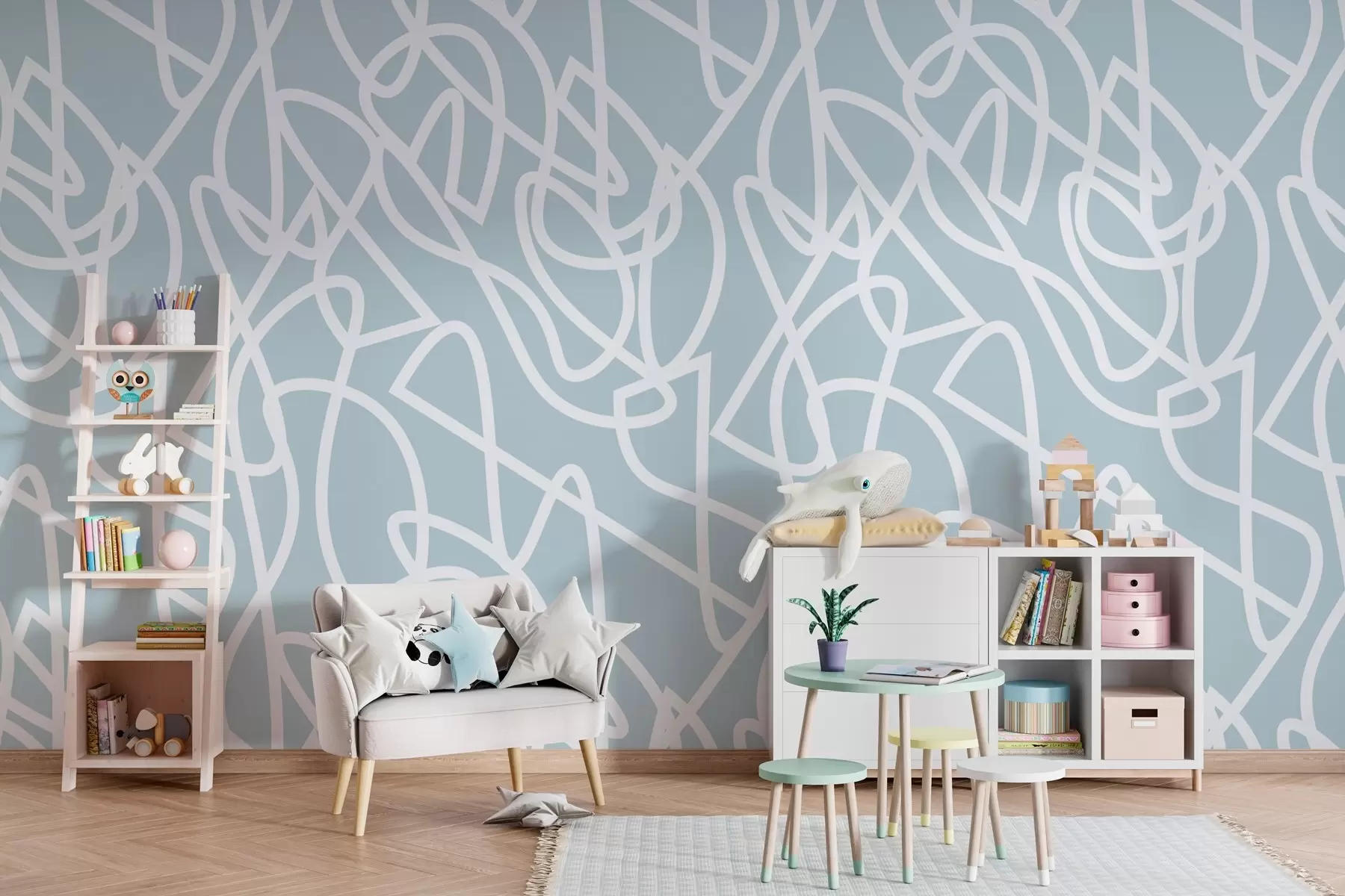 murales de pared Líneas de tendencia en estilo boho minimalista en azul u99097v1